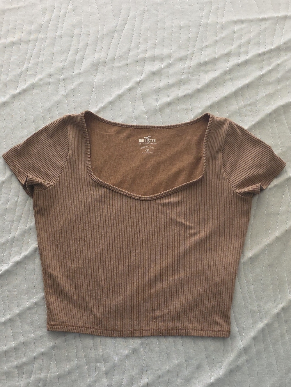 Hollister Women's Ribbed Square Scoop Crop Top - Taupe Brown